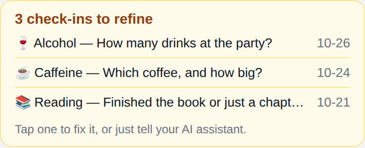 The check-ins to refine card